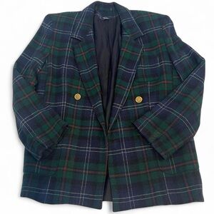 Plaid Blazer with Gold Buttons